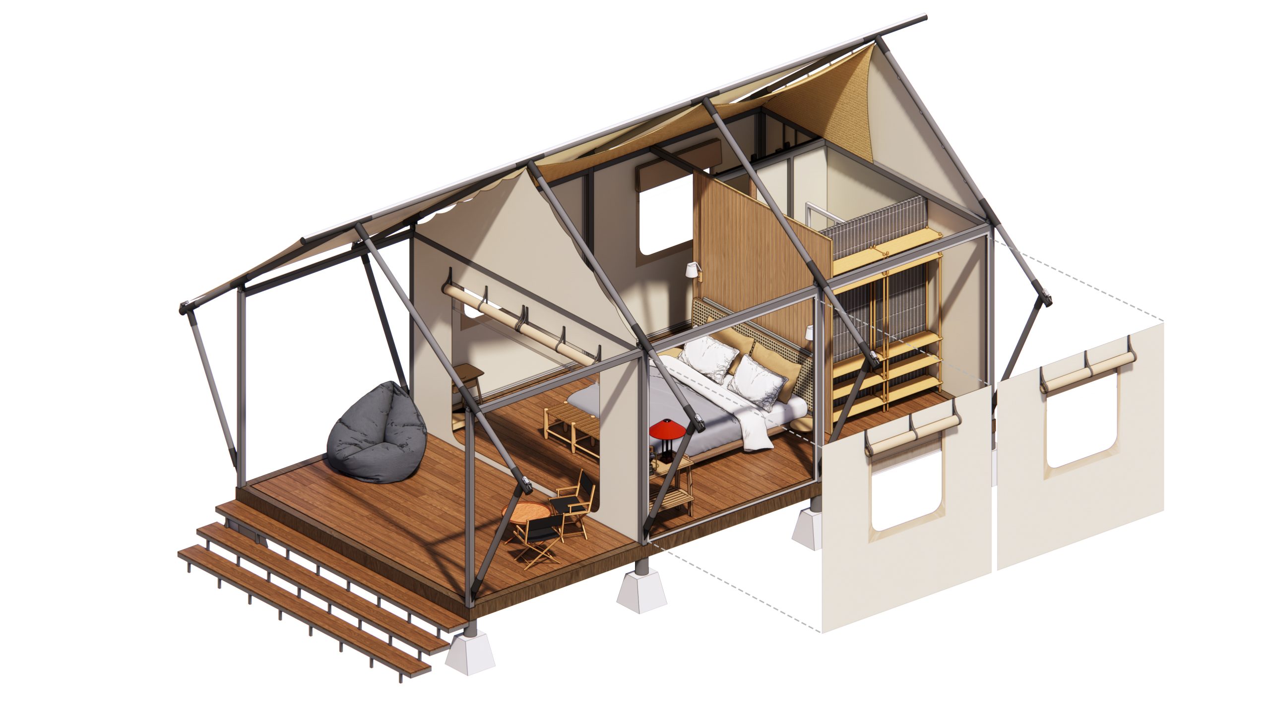 Ảnh 3D góc nhìn bên trong A Tent của Wild Duck Glamping Tent