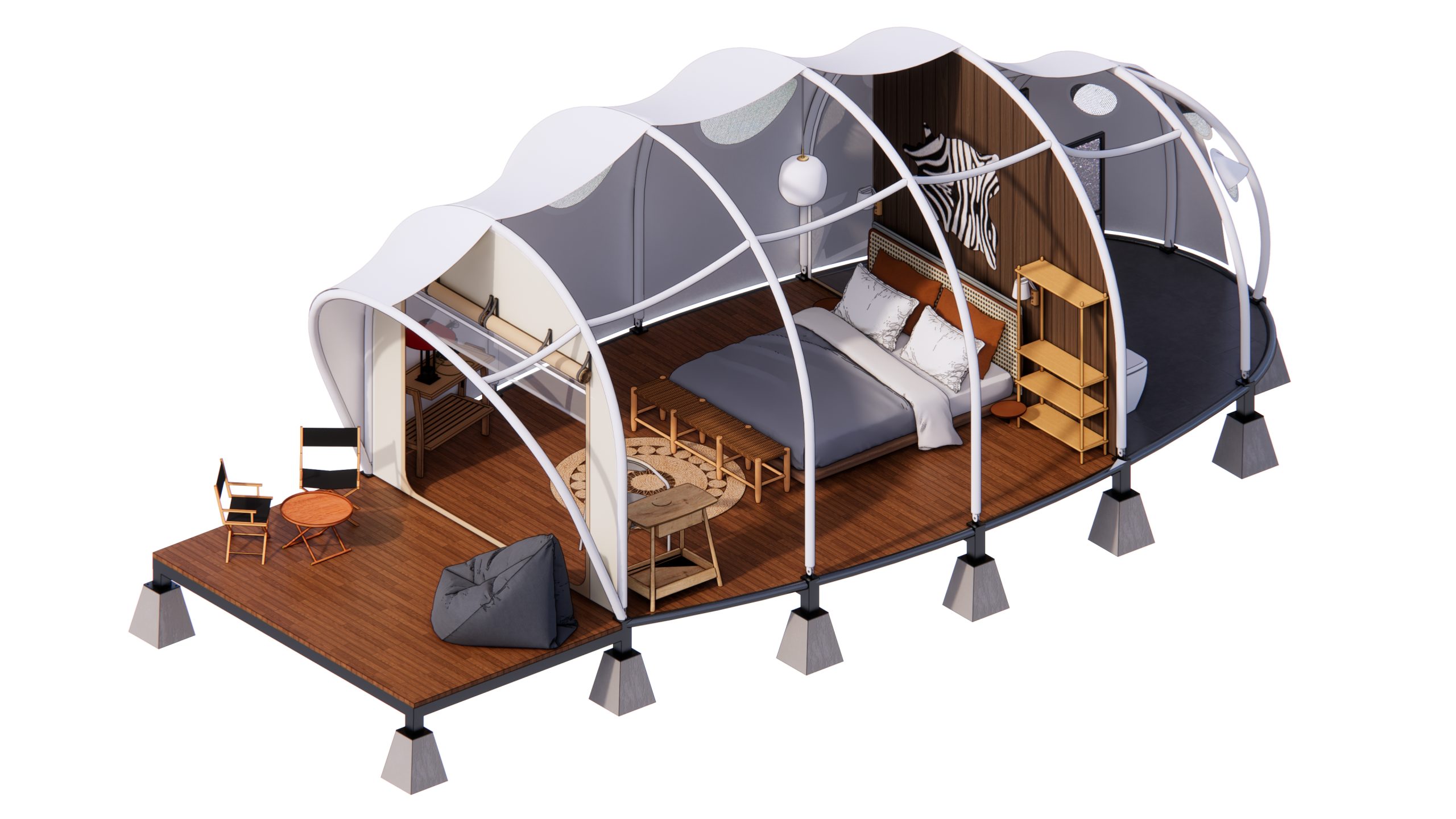 Ảnh 3D bên trong Cocoon Tent của Wild Duck Glamping Tent