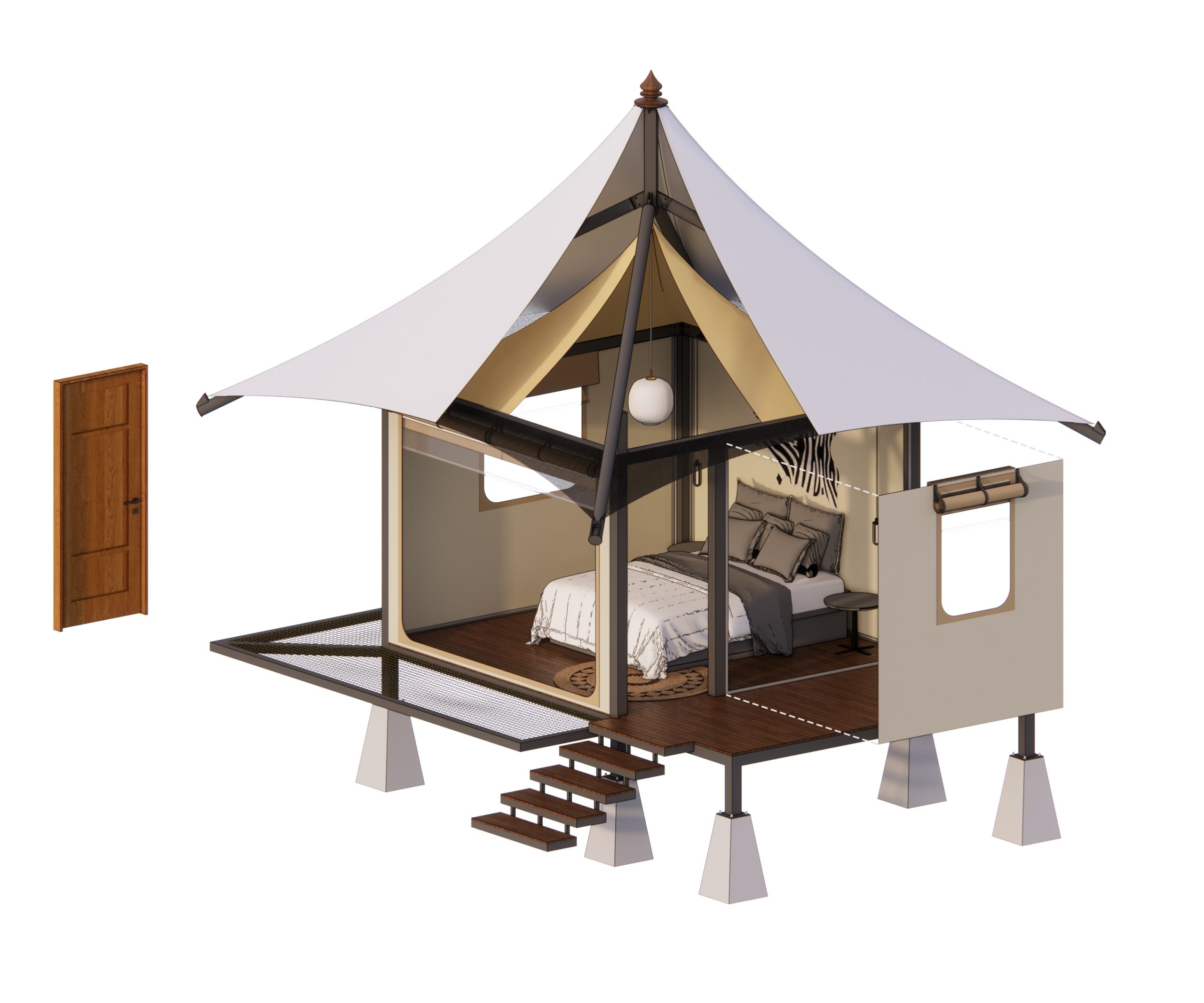 Ảnh 3D bên trong Single Cone Tent của Wild Duck Glamping Tent