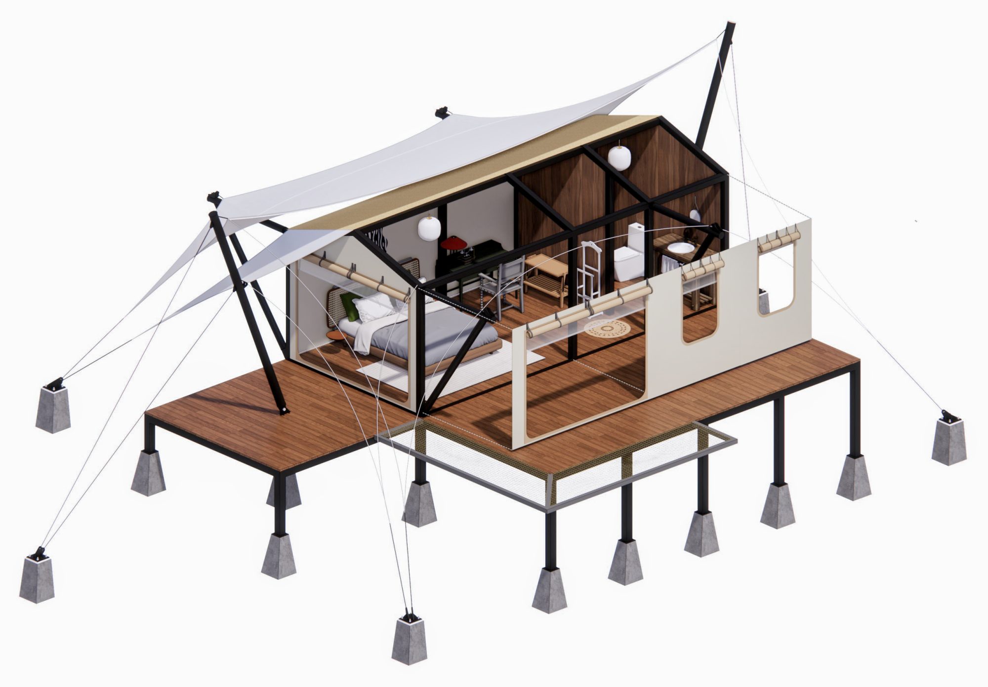 Ảnh 3D bên trong Eagle Nest Tent của Wild Duck Glamping Tent