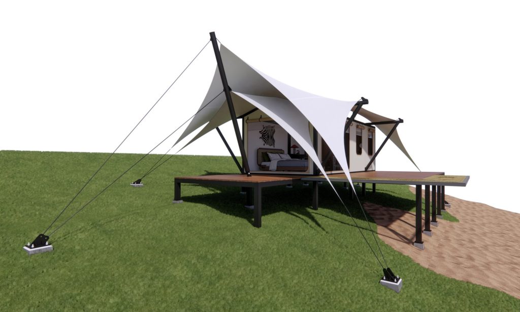 Ảnh 3D góc chính diện Eagle Nest Tent của Wild Duck Glamping Tent