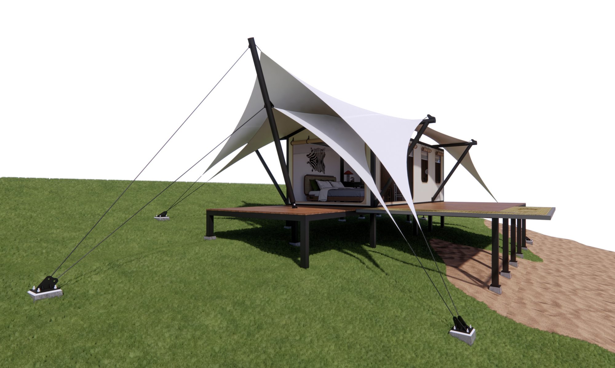 Ảnh 3D góc chính diện Eagle Nest Tent của Wild Duck Glamping Tent