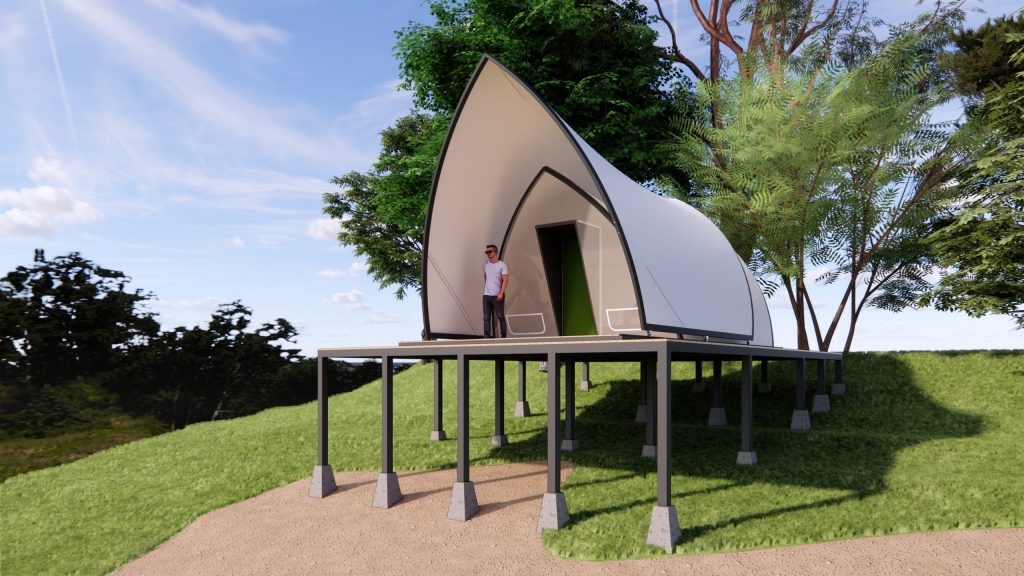 Ảnh 3D góc nhìn đối diện Arch A Double Layers Tent của Wild Duck Glamping Tent