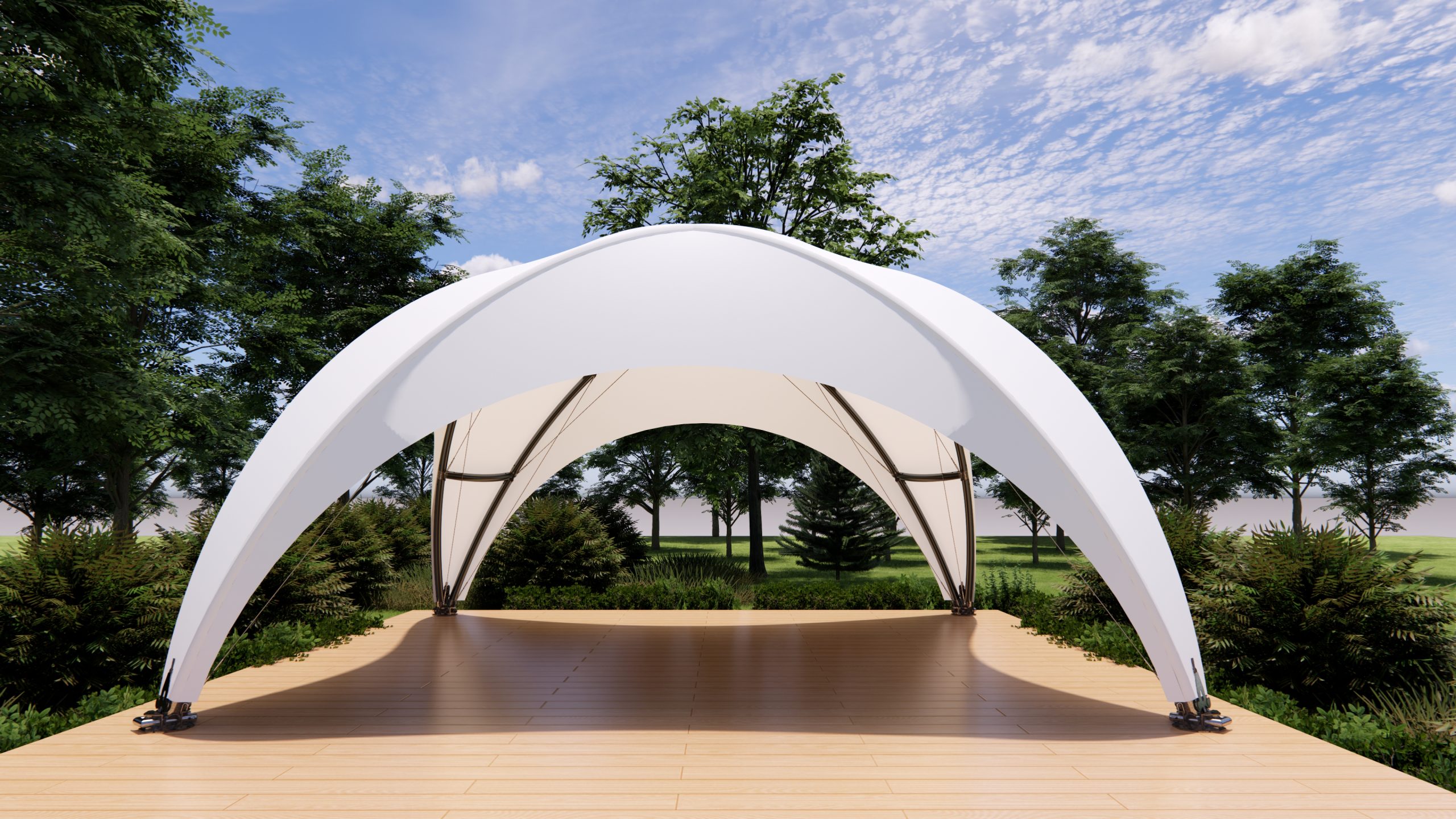 Ảnh 3D góc nhìn chính diện Crossover Tent của Wild Duck Glamping Tent